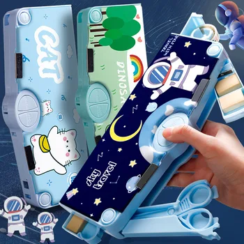 Портативный пенал космического астронавта, Милая мультяшная детская Многофункциональная коробка для канцелярских принадлежностей, Автоматическая коробка для хранения, школьный подарок 16