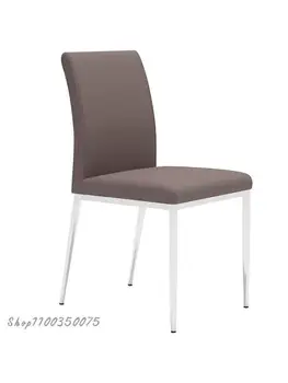 Обеденный стул в китайском стиле, современный минималистичный табурет со спинкой из нержавеющей стали, Оранжевое ресторанное кресло из мягкой кожи