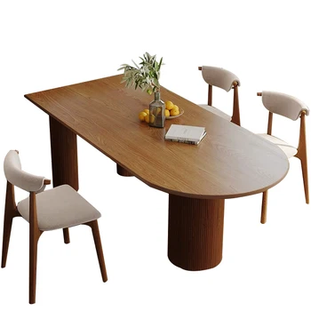 Мебель для кухни и столовой 4-Местный обеденный стол с овальной столешницей из массива дерева, обеденный стол и набор стульев 10