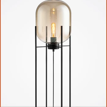 Скандинавский постмодернистский индустриальный стиль, дымчато-серое стекло, железный штатив, настольная лампа, гостиная, спальня, кабинет, торшер 6