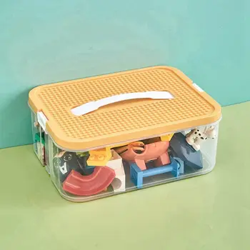 Пластиковый ящик для хранения строительных блоков, Штабелируемый прозрачный органайзер для игрушек, пылезащитный контейнер для мелочей с ручкой 14