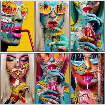 Красочные граффити, женщина в очках, живопись на холсте, плакаты и принты, настенные рисунки для домашнего декора гостиной 18
