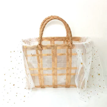 Тканый прозрачный пластиковый пакет, украшение из марли в виде звезд и луны, подарок для рук, сумочка, сумочка для фотографий, женская сумочка 8