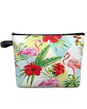 Flamingo Needle Leaf Flower Красные женские косметички, чехлы, женская сумка для хранения на молнии, женские дорожные маленькие сумочки 1