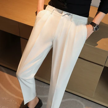Новые осенние Модные Брюки Оверсайз, Мужские Длинные брюки с широкими штанинами, Однотонные прямые брюки свободного кроя, повседневный мужской костюм, Брюки, Черный, Белый 29-36 6