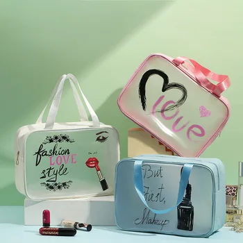Новая дорожная косметичка для хранения женской косметики с принтом Love, удобная сумка для стирки из ПВХ