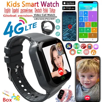 Детские смарт-часы для девочек и мальчиков, видеозвонок с полным касанием, телефонные часы Wi-Fi 4G, SOS-камера, отслеживание местоположения, детские смарт-часы с подарочной коробкой