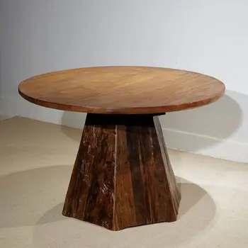 Стол для переработки старого дерева ESG, Обеденный Стол на Слоновой ножке ручной работы, Ваби Саби MCM, Стол для винтажной мебели. 8