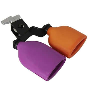 Двухцветный Колокольчик Для Ударной Установки Высоких И Низких Тонов, Двойной Набор Колокольчиков Для Ударных Инструментов Среднего Размера, Фиолетовый + Оранжевый 5