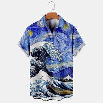 Гавайские рубашки Мужские для рубашек Summer the waves Модный принт 3D Короткие рукава Однобортный лацкан 2023 Рубашки оверсайз 13