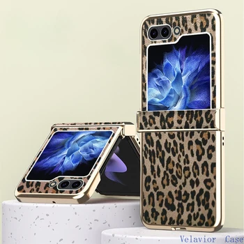 Для Samsung Galaxy Z Flip 5 case Drop Противоударный Жесткий Чехол Из Кожи с Гальваническим Леопардовым Принтом для 5 Flip4 Flip3 5G Чехол Для Телефона 10