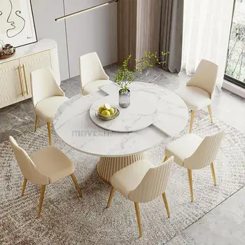 Современный обеденный стол на полу Круглая кухня Столовая Современный роскошный обеденный стол в помещении Мраморная мебель для дома Mesas De Comedor 12