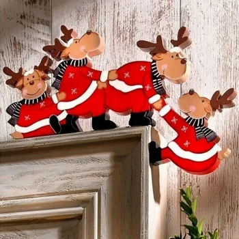 Рождественские украшения дверной рамы Деревянные украшения Санта Клаус Рождественские поделки из дерева лося Рождественские украшения 4