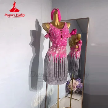 Женское платье для латиноамериканских танцев, изготовленные по индивидуальному заказу Костюмы для выступлений в стиле Румба, Чача, танго, платья для латиноамериканских соревнований для взрослых и детей 5