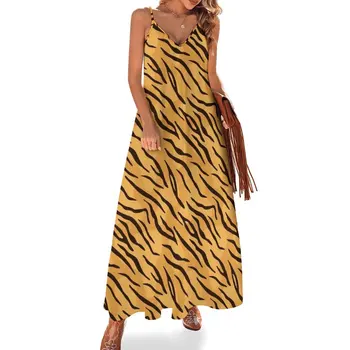 Рисунки с животными в стиле дикого сафари - узор в тигровую полоску / Платье без рукавов с тигровым принтом, женские модные платья 3