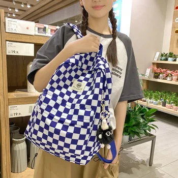 Модный женский студенческий рюкзак в шахматном порядке, Повседневная Универсальная Корейская версия, Женский школьный ранец нового стиля Оптом 9