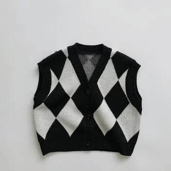 Весенне-осенний Модный детский свитер-жилетка для девочек, детские Вязаные пуловеры без рукавов, топы для мальчиков, Повседневный Свободный жилет 16