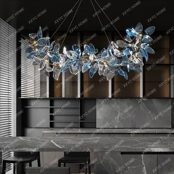 All Copper Chandelier Post-Modern Creative Art Glass Leaf Villa Mansion Dining-Room Lamp світильники на потолок  chandeliers 9
