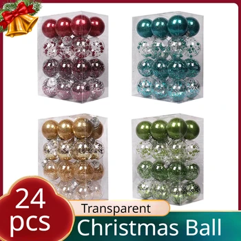 24шт 2023 Новых Рождественских шаров, украшений для Рождественской елки, 6 см, прозрачных шариковых украшений, новогодних Рождественских сфер 4