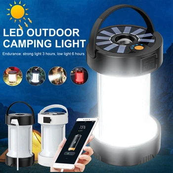 Портативный светодиодный фонарь для кемпинга Солнечные Аварийные Магнитные фонари для палатки USB Перезаряжаемые Водонепроницаемые лампы Фонари для выживания на открытом воздухе