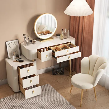 Роскошный туалетный столик для хранения, Белое зеркало для макияжа, стул, туалетный столик Европейской роскоши, мебель для спальни 4