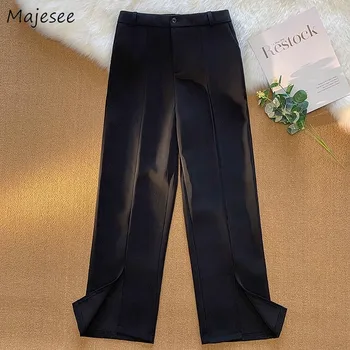 Элегантные повседневные брюки Мужские Черные с разрезом сбоку, чистая Прямая летняя одежда, дышащие модные брюки Kpop, Минималистичные панталоны 14