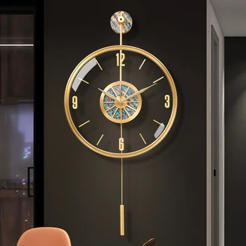 Домашний декор Настенные часы в раме из чистой меди, Стеклянное зеркало, украшение из натурального ракушечника, часы для украшения гостиной, настенные часы 10