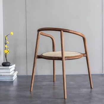 Минималистичный деревянный стул для столовой в скандинавском стиле, Современный Мягкий эргономичный стул из ротанга для отдыха, Уличная мебель Cadeiras De Jantar 14