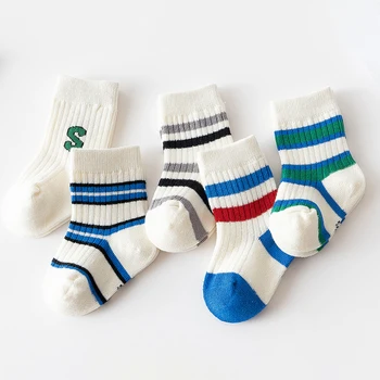 2 пары хлопчатобумажных носков в полоску для мальчиков и девочек, детские спортивные носки для малышей, мягкие детские носки, детская школьная одежда 1