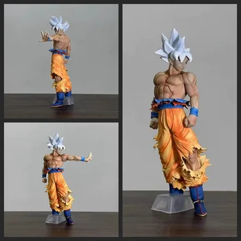 Аниме Dragon Ball Z Super Saiyan White Hair Son Goku Battle Ver. GK ПВХ Фигурка Статуя Коллекционная модель Детские игрушки Кукла 5