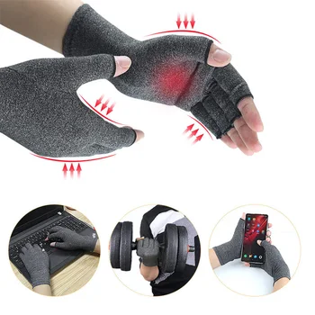 Бандаж для поддержки запястья, Дышащая ткань, Компрессионные перчатки для лечения артрита, Компрессионные перчатки без пальцев для женщин и мужчин 3