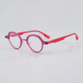 Круглые красные очки в стиле пэчворк для мужчин, лето 2023, Хай-Стрит, Хит-стиль, круглая ацетатная оправа для очков для женщин 11