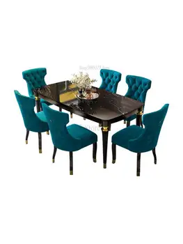 Индивидуальный американский легкий Роскошный обеденный стул, современный простой повседневный синий бархатный стул с пряжкой, кафе-отель в европейском стиле 14