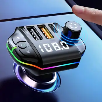 Автомобильный FM-передатчик, совместимый с беспроводным автомобильным зарядным устройством 5.0 USB, Красочный рассеянный свет, Зажигалка для курения по громкой связи, доступ к MP3-плееру. 13