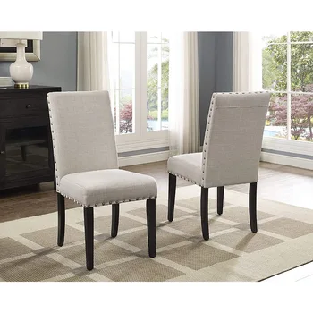 Обеденные стулья из ткани Biony Tan с отделкой в виде головок гвоздей, Комплект из 2-х, Коричневый, Коричневый 15