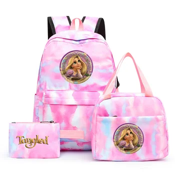 3 шт., Разноцветный рюкзак принцессы Рапунцель с переплетением Диснея, сумка для ланча для женщин, Подростковый рюкзак, Повседневные школьные сумки, наборы 1