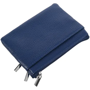 Кожаное портмоне для мелочи с 4 карманами и брелоком для ключей для женщин синего цвета