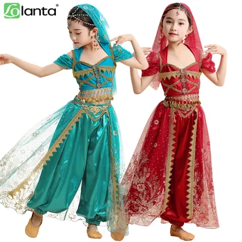 LOlanta/ Индийское платье для танца живота, костюмы для детей, топ с коротким рукавом для девочек, брюки, одежда для выступлений в восточном стиле, наряды IHalloween 15