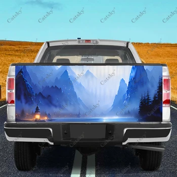 Пейзажный пейзаж Синий автомобильный задний багажник Защищает Наклейка Vinly Wrap, Наклейка для украшения капота автомобиля для внедорожника-пикапа 5