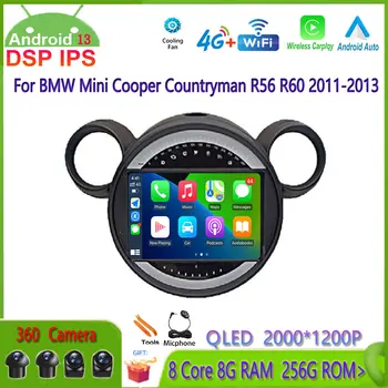 Android 13 Автомобильный Радиоприемник Беспроводной Carplay Auto Для BMW Mini Cooper Countryman R56 R60 2011-2013 AHD WIFI 4G Мультимедийное Авторадио