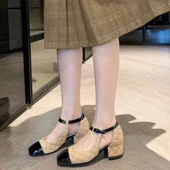 Летняя модная женская обувь с круглым носком и квадратным каблуком, Новая популярная элегантная повседневная обувь на высоком каблуке Zapatos Mujer