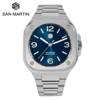 Мужские часы San Martin из нержавеющей стали, автоматические механические 40-миллиметровые классические роскошные спортивные часы, отличительный квадратный корпус, 10 бар BGW-9 1