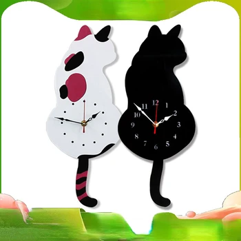 Настенные часы с поворотным котом, настенные часы, креативные акриловые часы с отключением звука, украшение для домашней гостиной, часы, настенный декор для дома 4