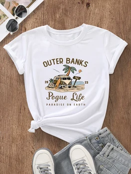 OUTER BANKS 2023, хлопковая футболка Pogue Life PARADISE ON EARTH, забавная модная женская повседневная футболка с коротким рукавом 10