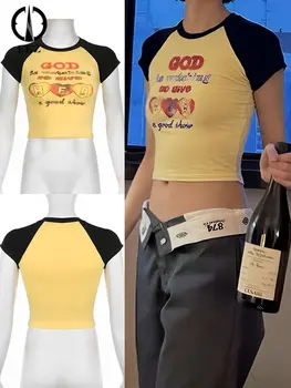 Футболка с готическим рисунком 2000-х, женский укороченный топ, футболка с коротким рукавом для девочек-панков, летняя кокетка, Эстетическая Уличная одежда Y2K Top Baddies