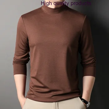 Мужская кашемировая водолазка высокого качества Soild с длинным рукавом, весна-осень, повседневные мужские футболки карамельного цвета 3XL 10