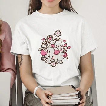 Женская футболка с простым эстетичным принтом Disney Winnie The Pooh, летние осенние универсальные базовые топы, футболки с героями мультфильмов Harajuku 5