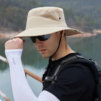 Мужская панама с широкими полями и защитой от ультрафиолета, панама для сафари, Охотничья походная шляпа, кепки для альпинизма, рыбалки, солнцезащитные кепки 4