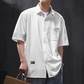 Белые рубашки Мужские однотонные, деловая мода, Корейский стиль, универсальная одежда с коротким рукавом, Красивое ретро, Базовый повседневный размер Oversize 16