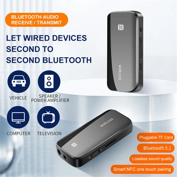 Bluetooth 5.1 Передатчик Приемник NFC TF Карта Беспроводной Адаптер Донгл 3,5 мм AUX Громкая Связь для Телевизора ПК Наушники Автомобильные HIFI Аудио